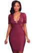 Sexy Rosy Deep V Neck Mesh Lace Sexy Bodycon Bandage Dress